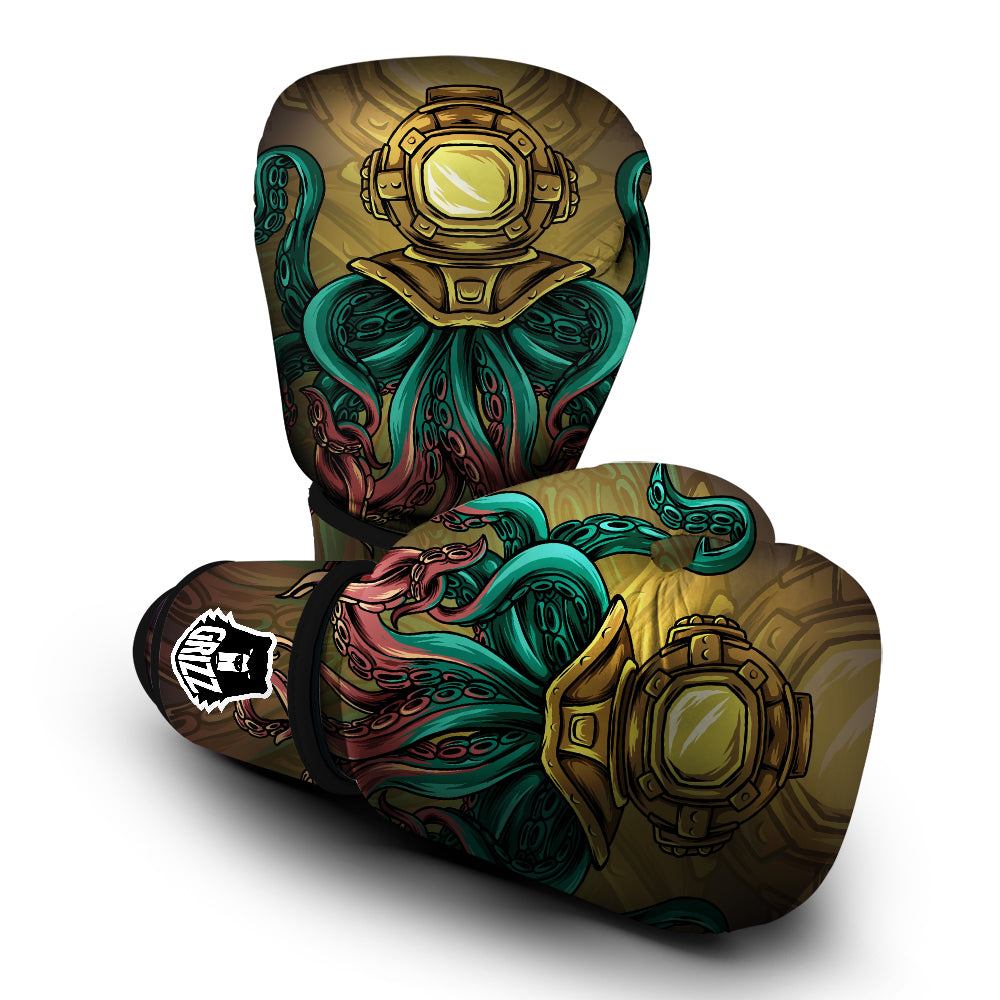 Octopus And Diving Helmet Print Boxing Gloves-grizzshop