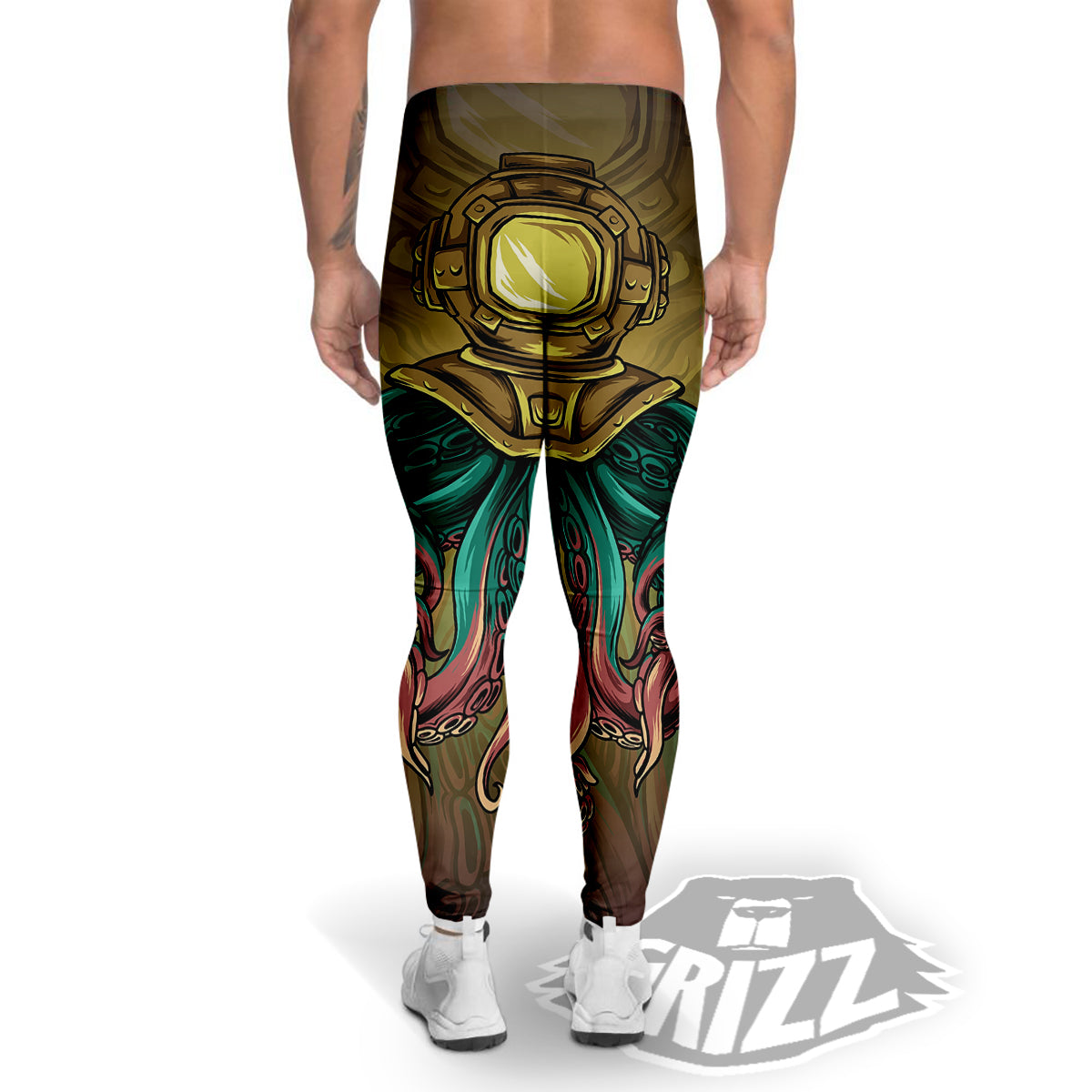 Octopus And Diving Helmet Print Men's Leggings-grizzshop