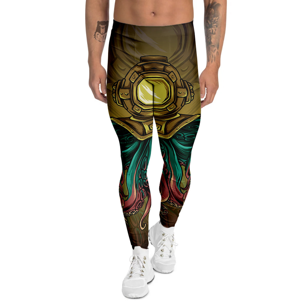 Octopus And Diving Helmet Print Men's Leggings-grizzshop