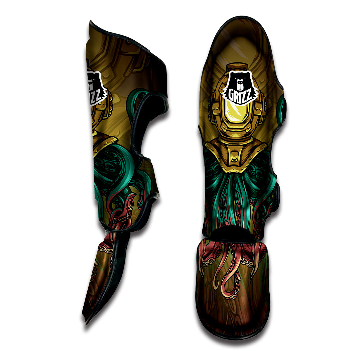 Octopus And Diving Helmet Print Muay Thai Shin Guards-grizzshop