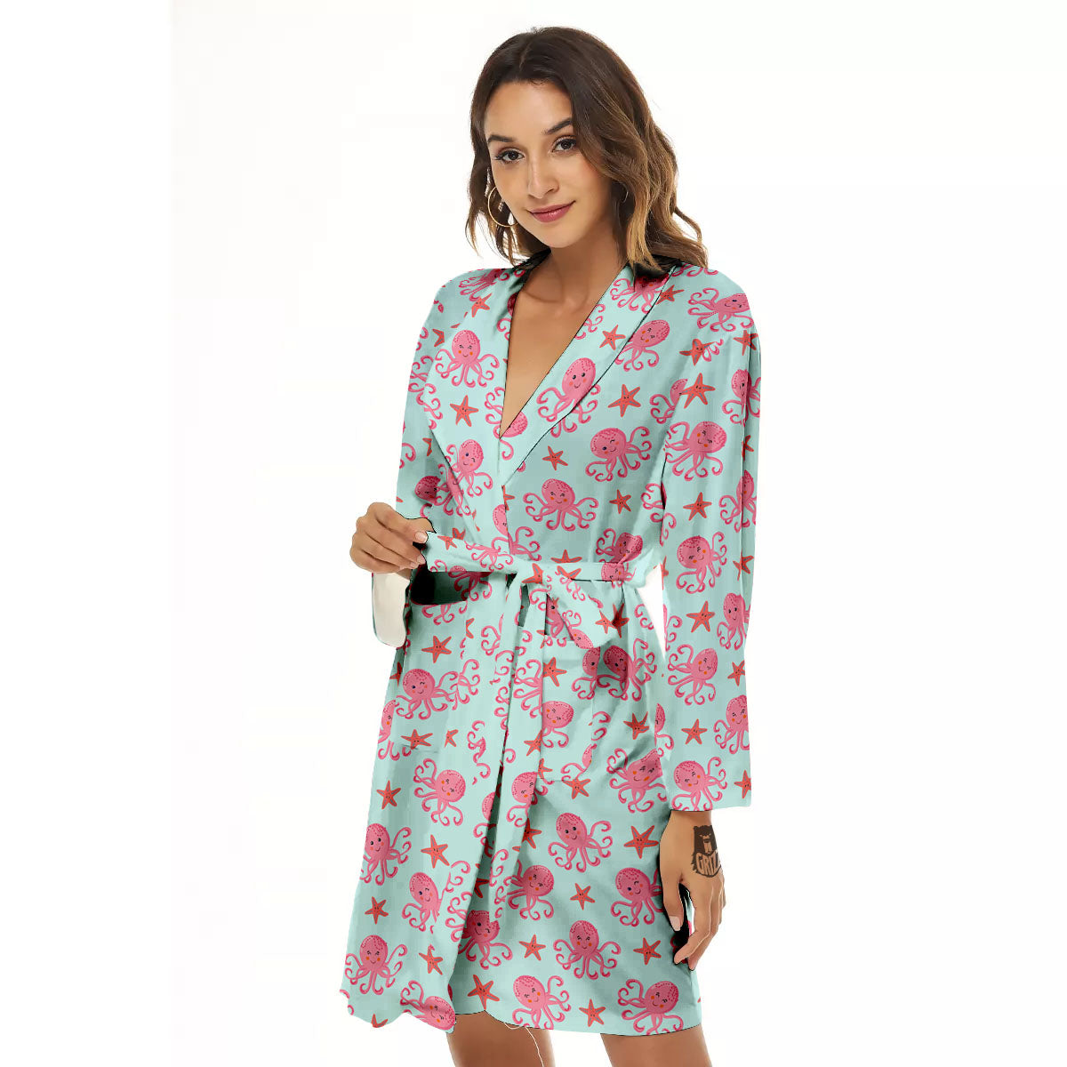 Octopus Cartoon Print Pattern Women's Robe-grizzshop