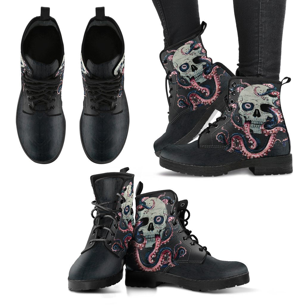 Octopus Skull Handcrafted Boots-grizzshop