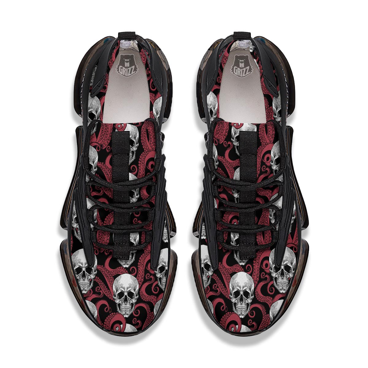 Octopus Skull Red Print Pattern Black Gym Shoes-grizzshop