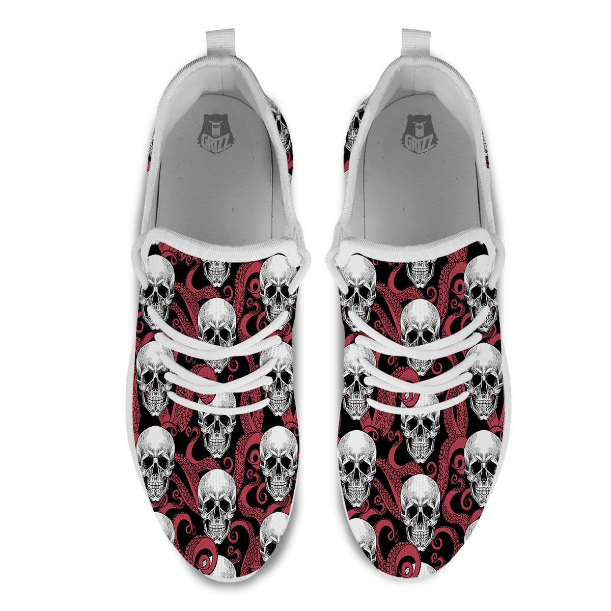 Octopus Skull Red Print Pattern White Athletic Shoes-grizzshop