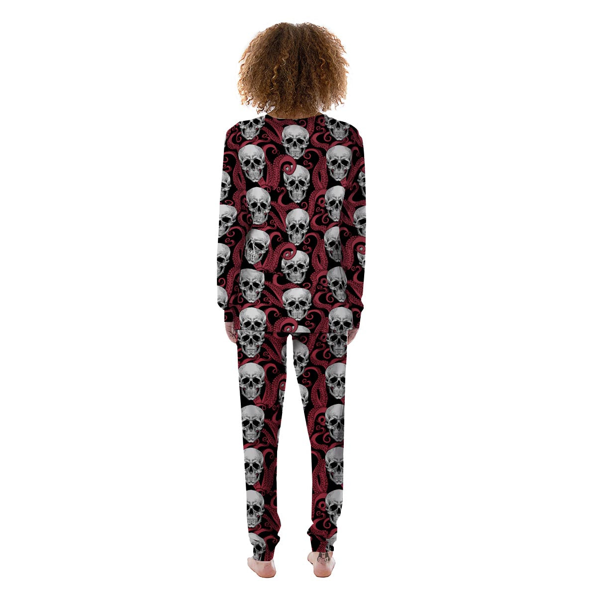 Octopus Skull Red Print Pattern Women's Pajamas-grizzshop