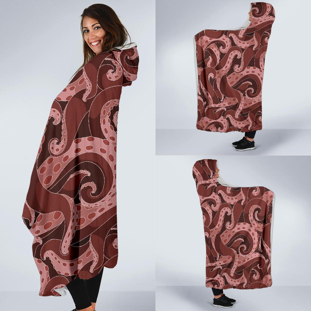 Octopus Squid Tentacle Pattern Print Hooded Blanket-grizzshop