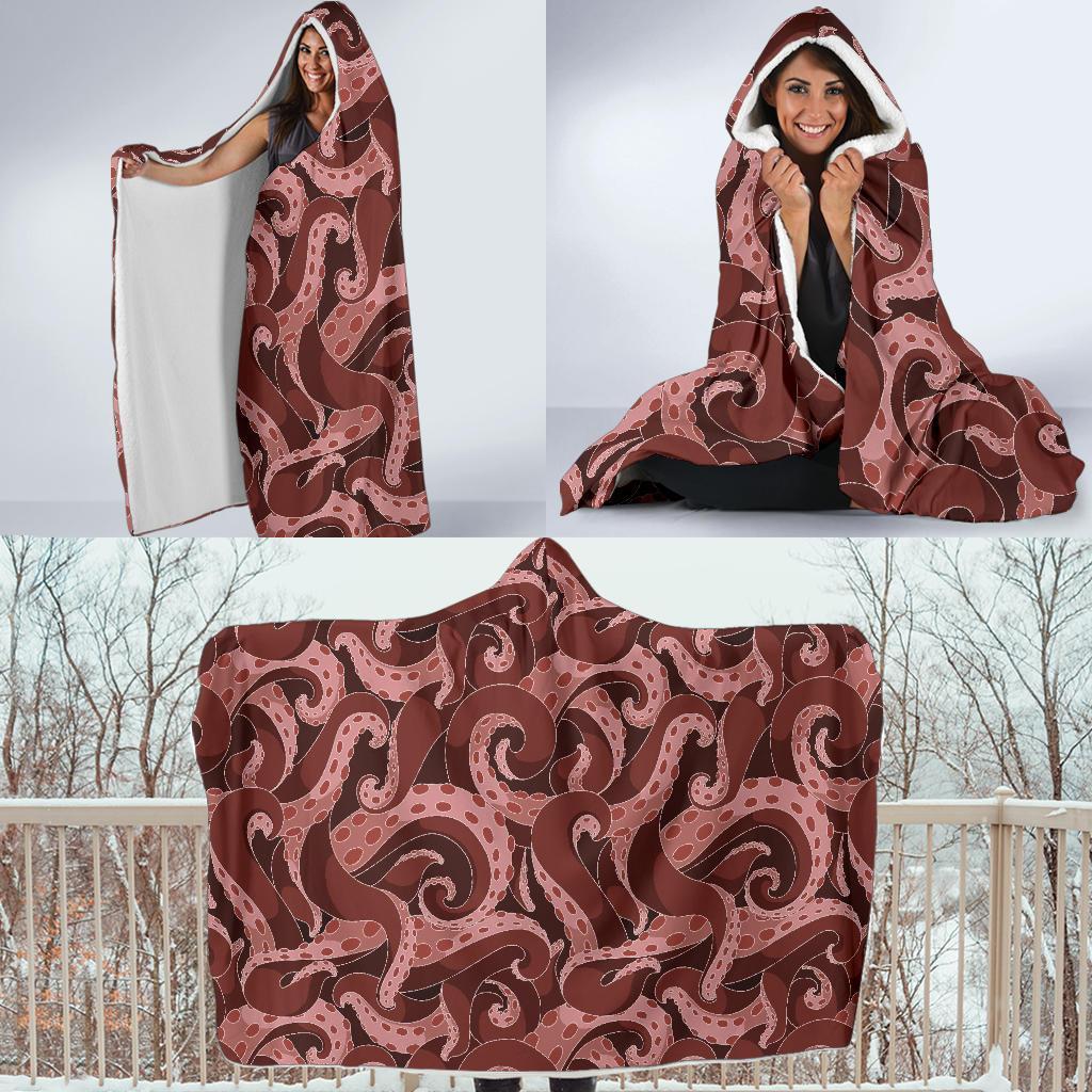 Octopus Squid Tentacle Pattern Print Hooded Blanket-grizzshop