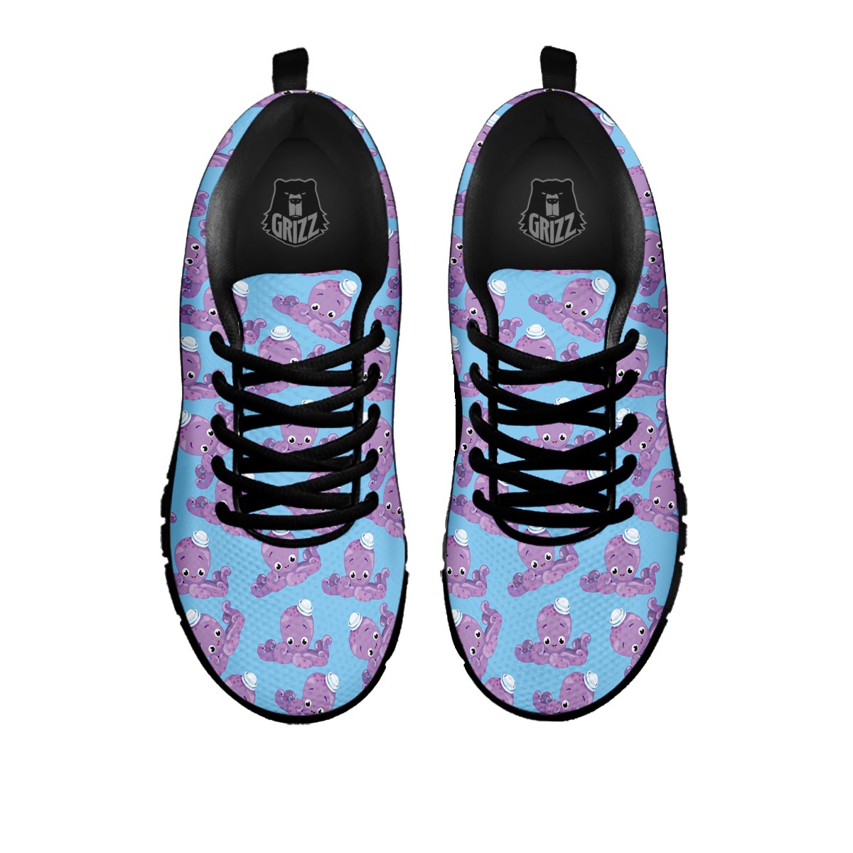 Octopus Teal And Purple Print Pattern Black Sneaker-grizzshop