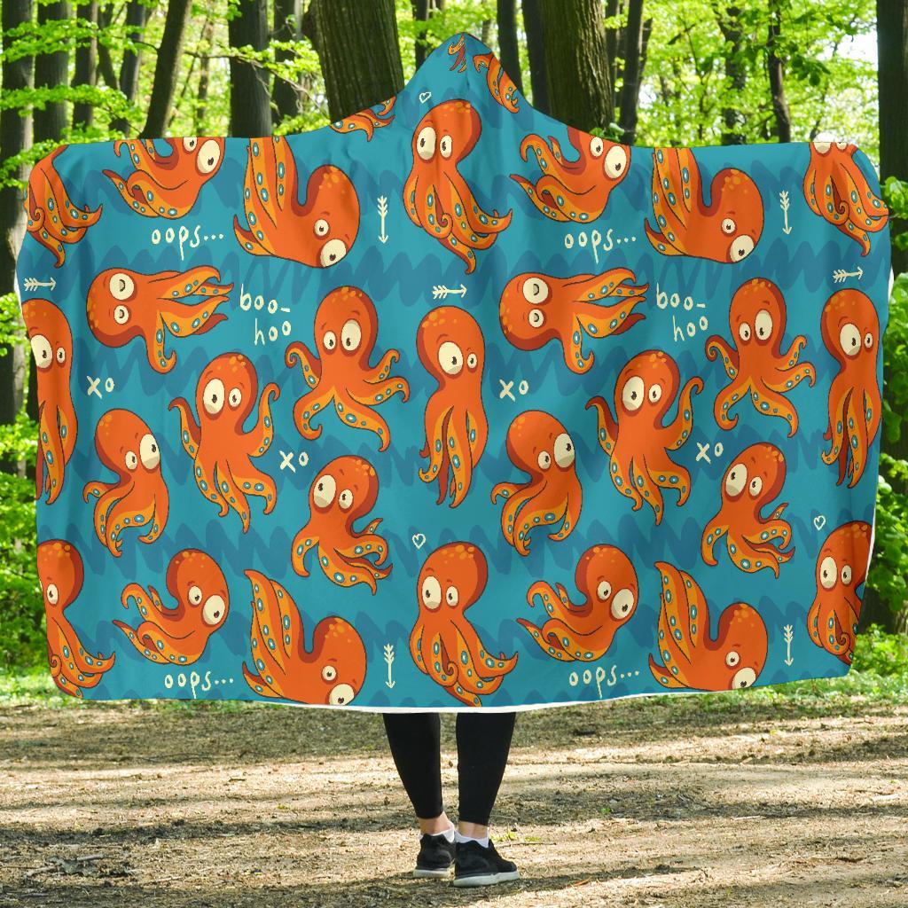 Octopus Tentacle Squid Pattern Print Hooded Blanket-grizzshop
