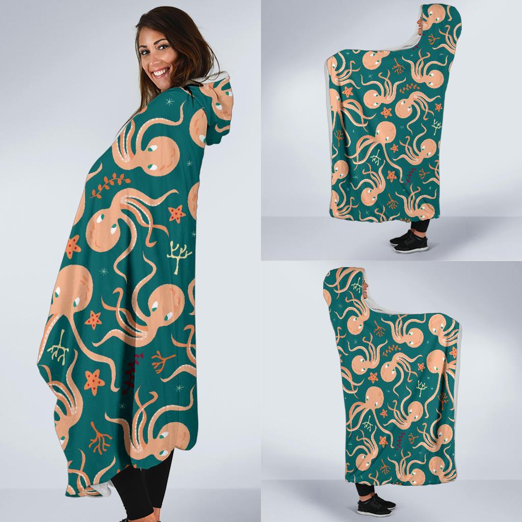 Octopus Tentacle Squid Print Pattern Hooded Blanket-grizzshop