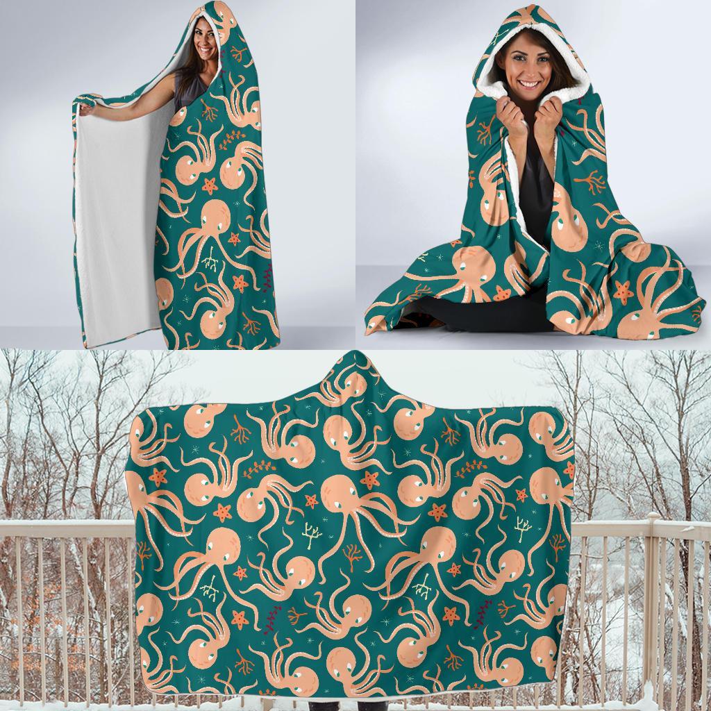 Octopus Tentacle Squid Print Pattern Hooded Blanket-grizzshop