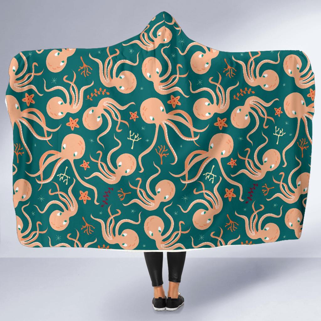 Octopus Tentacle Squid Print Pattern Hooded Blanket-grizzshop