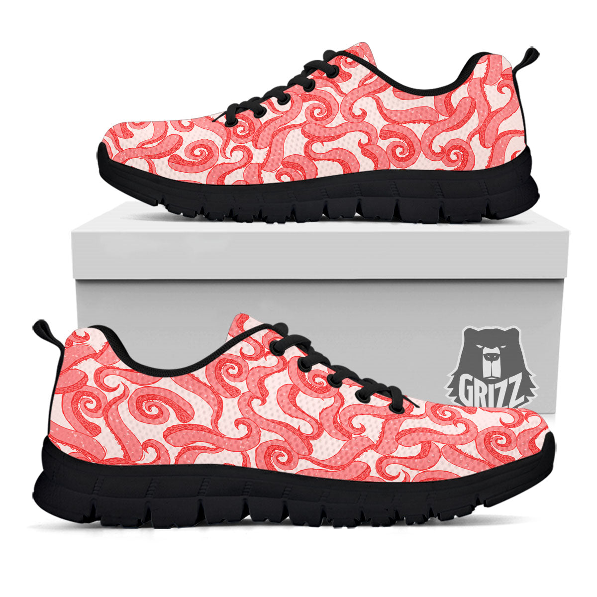 Octopus Tentacles Pink Print Pattern Black Sneaker-grizzshop