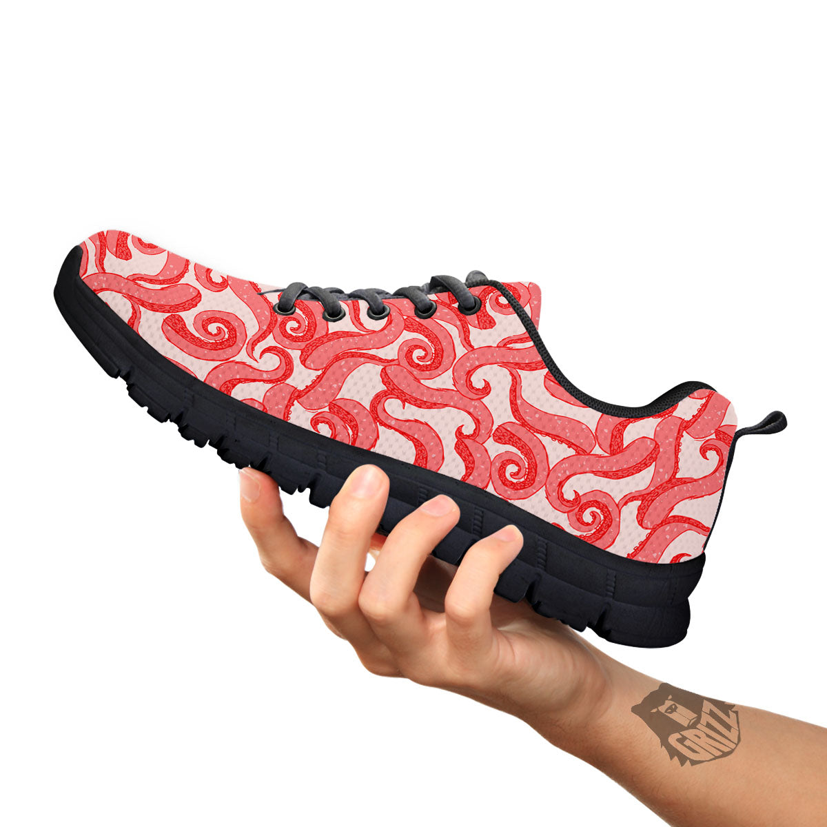 Octopus Tentacles Pink Print Pattern Black Sneaker-grizzshop