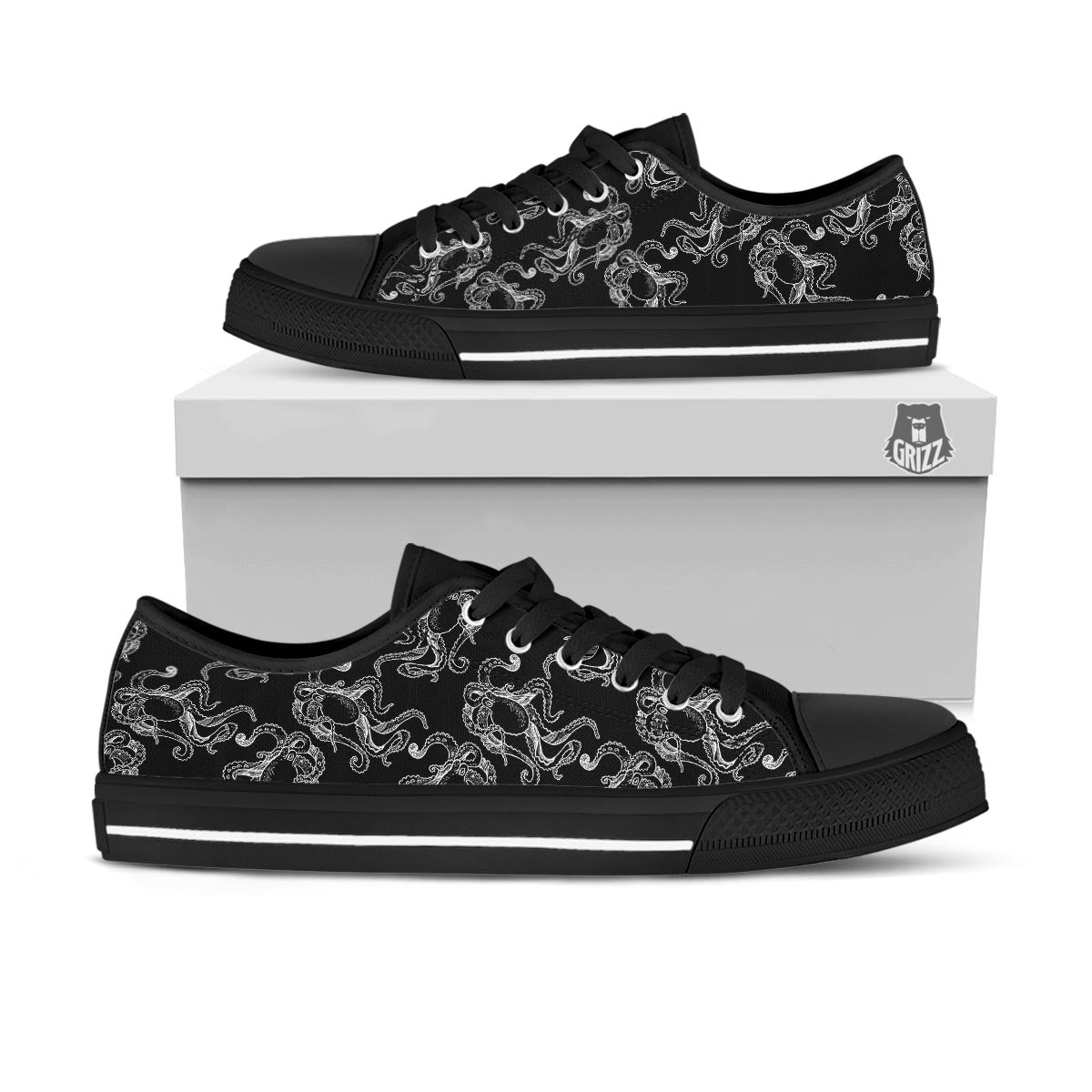 Octopus Tentacles Print Pattern Black Low Top Shoes-grizzshop