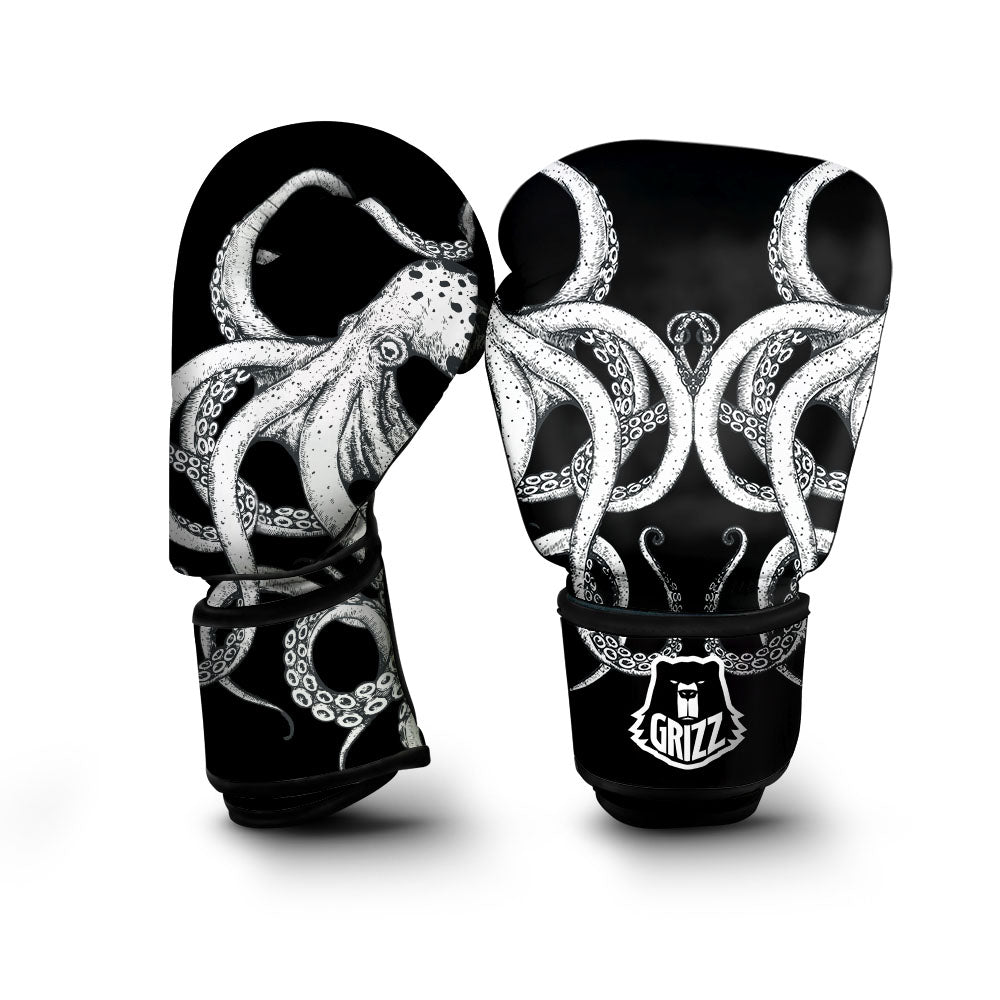 Octopus Tentacles White And Black Print Boxing Gloves-grizzshop