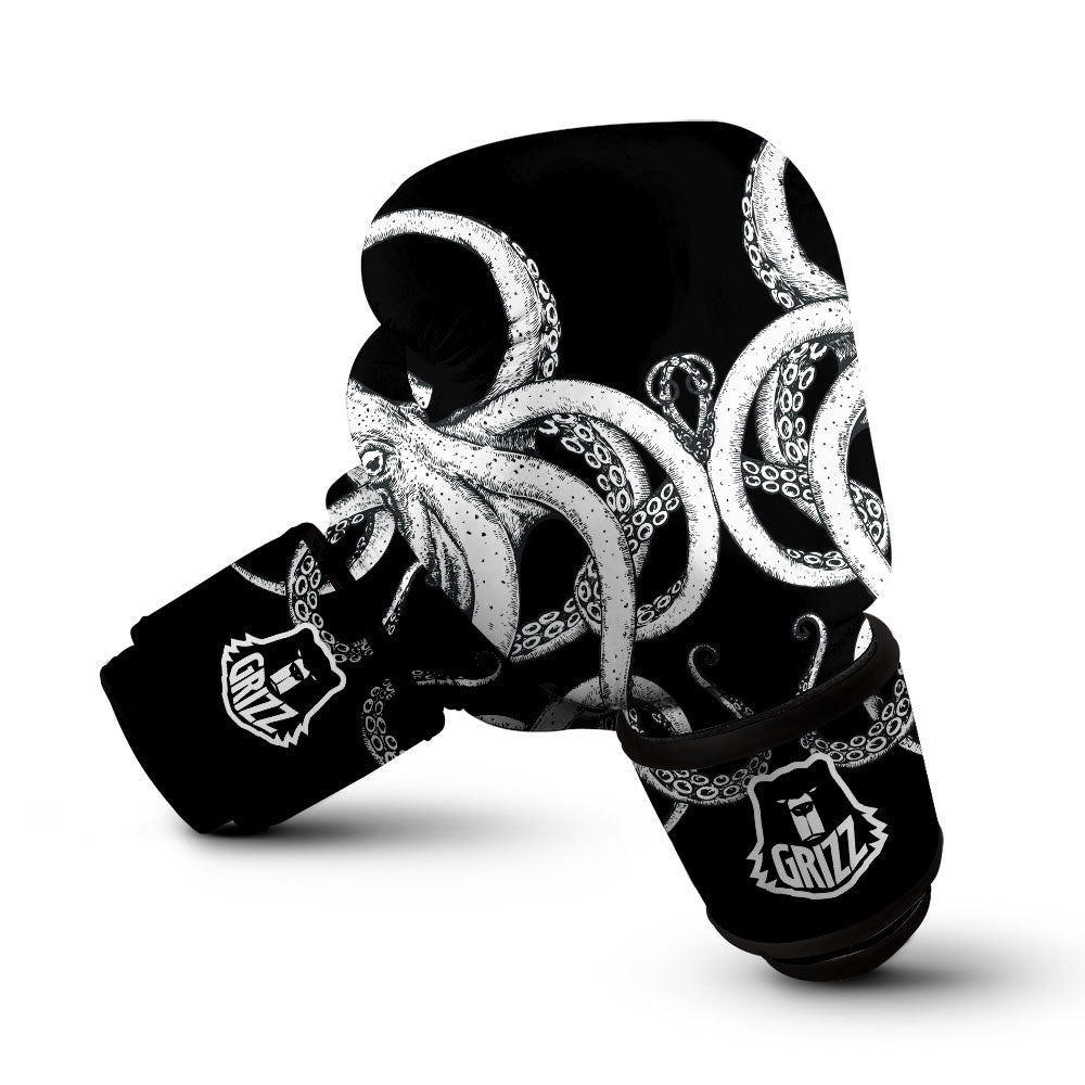 Octopus Tentacles White And Black Print Boxing Gloves-grizzshop