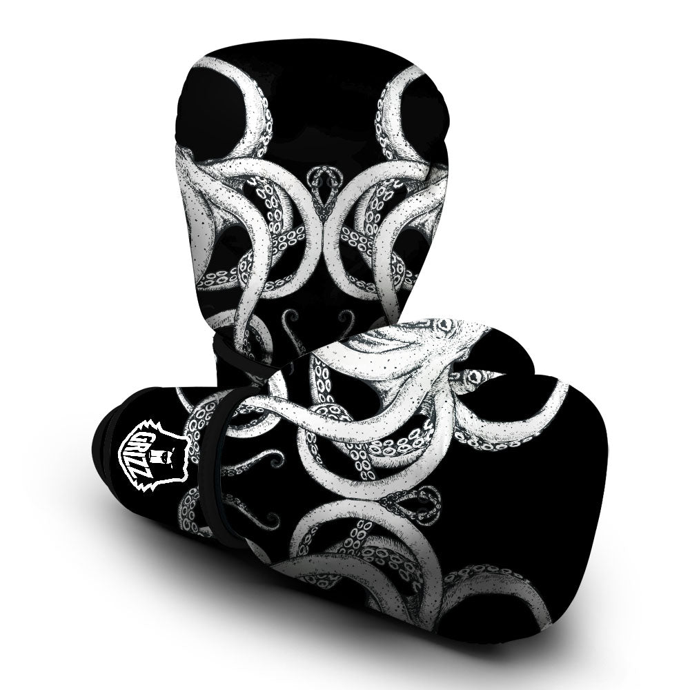 Octopus Tentacles White And Black Print Boxing Gloves-grizzshop