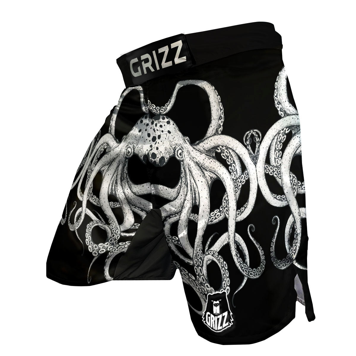 Octopus Tentacles White And Black Print MMA Shorts-grizzshop