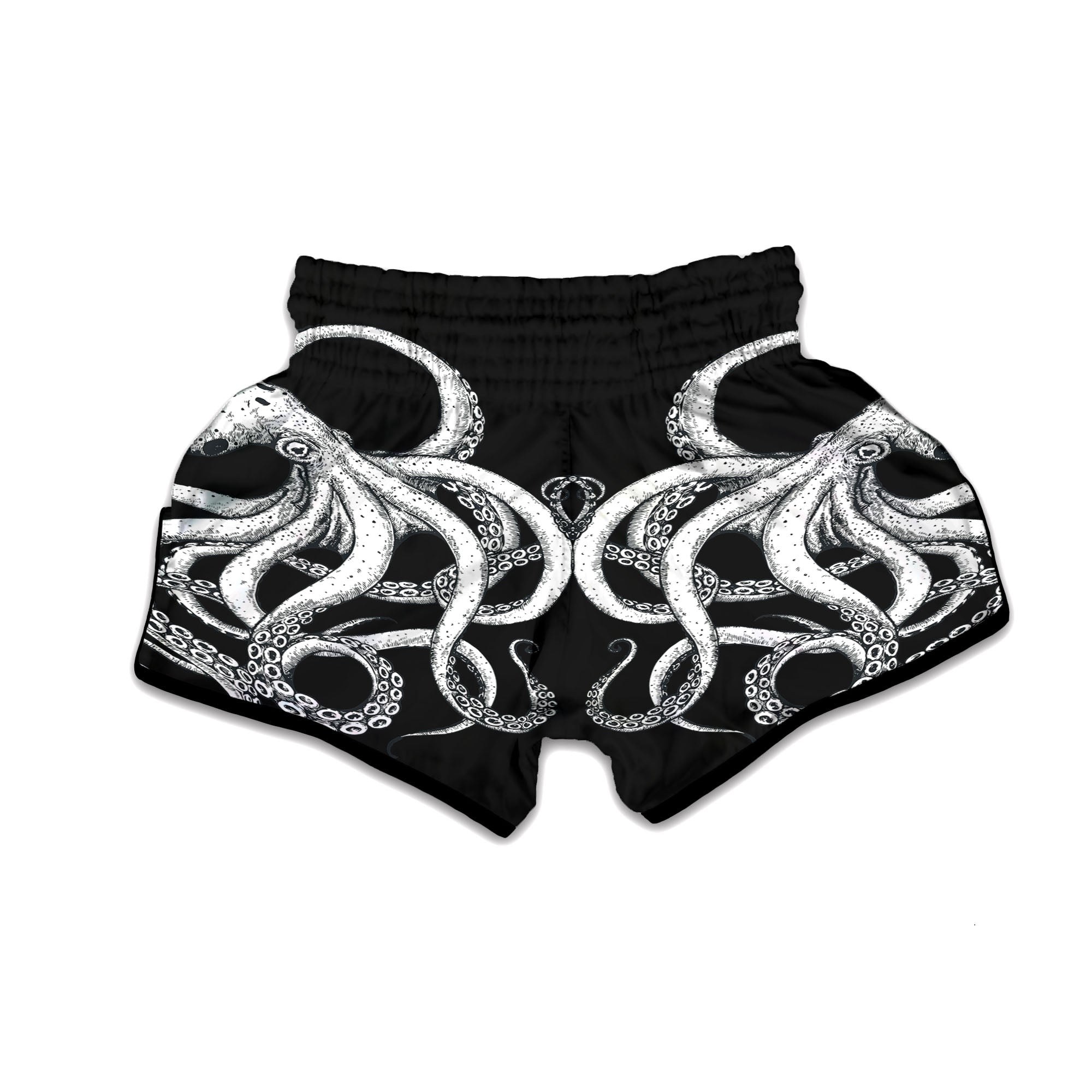 Octopus Tentacles White And Black Print Muay Thai Boxing Shorts-grizzshop