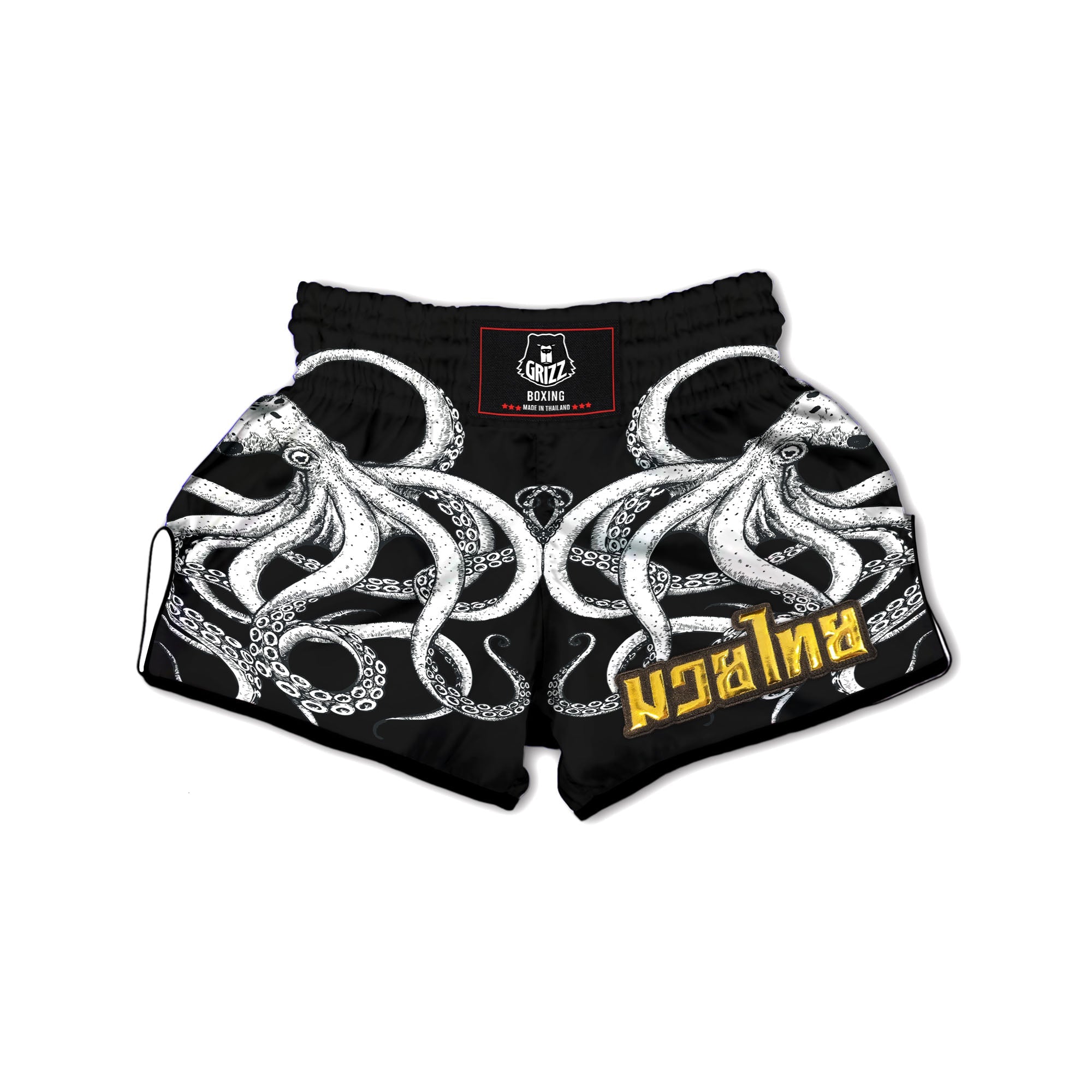 Octopus Tentacles White And Black Print Muay Thai Boxing Shorts-grizzshop