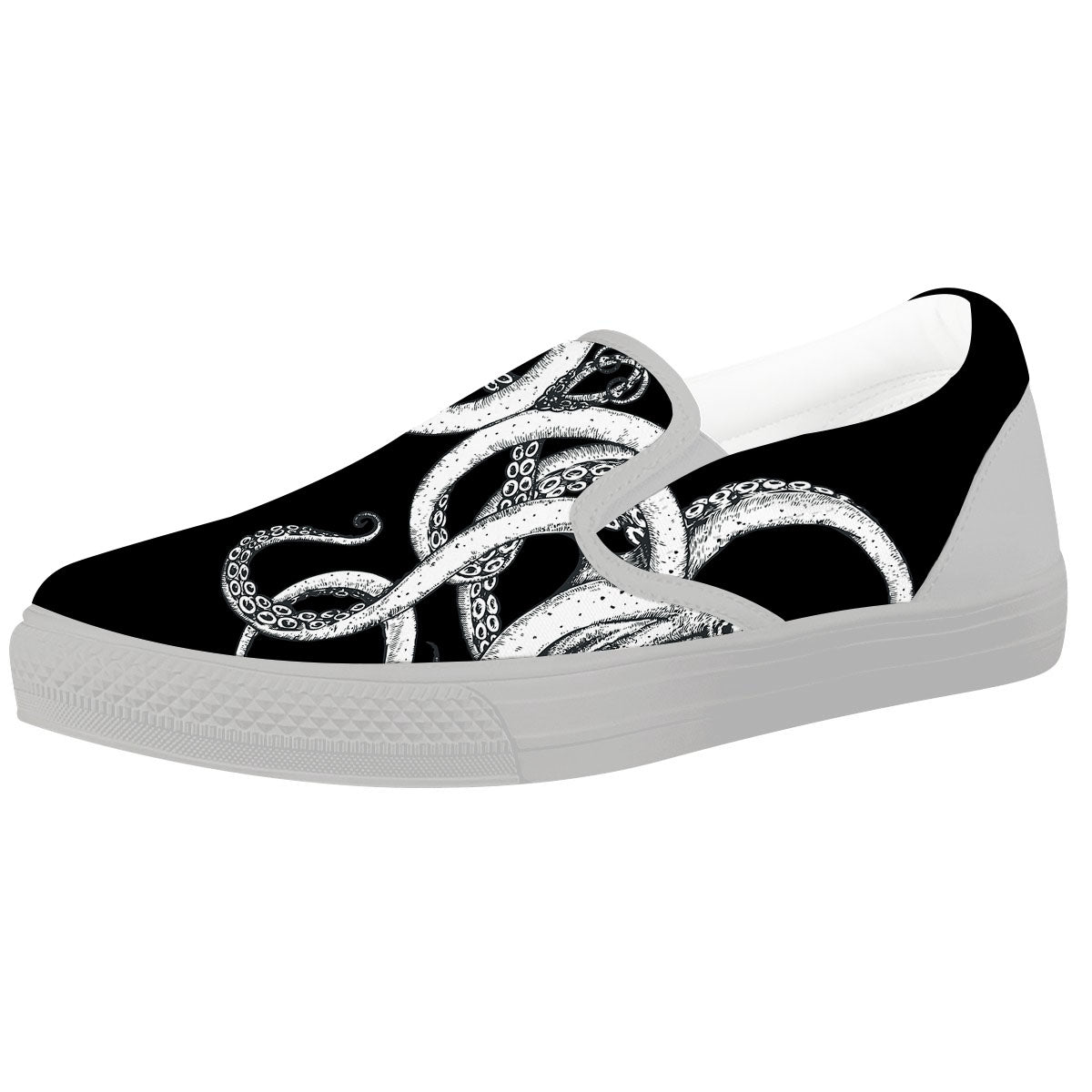 Octopus Tentacles White And Black Print White Slip On Shoes-grizzshop