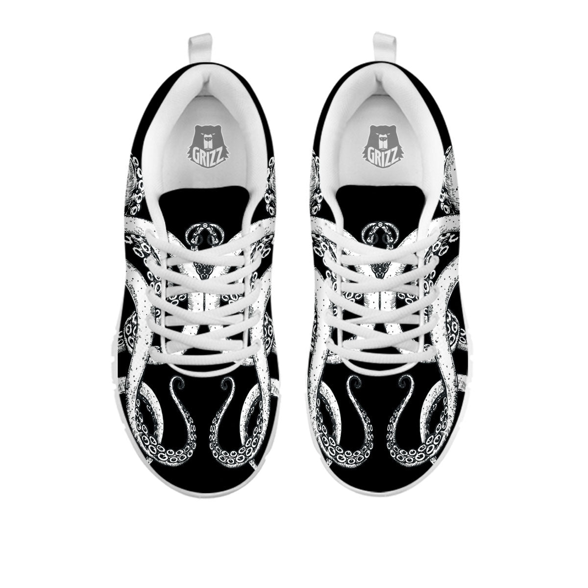 Octopus Tentacles White And Black Print White Sneaker-grizzshop