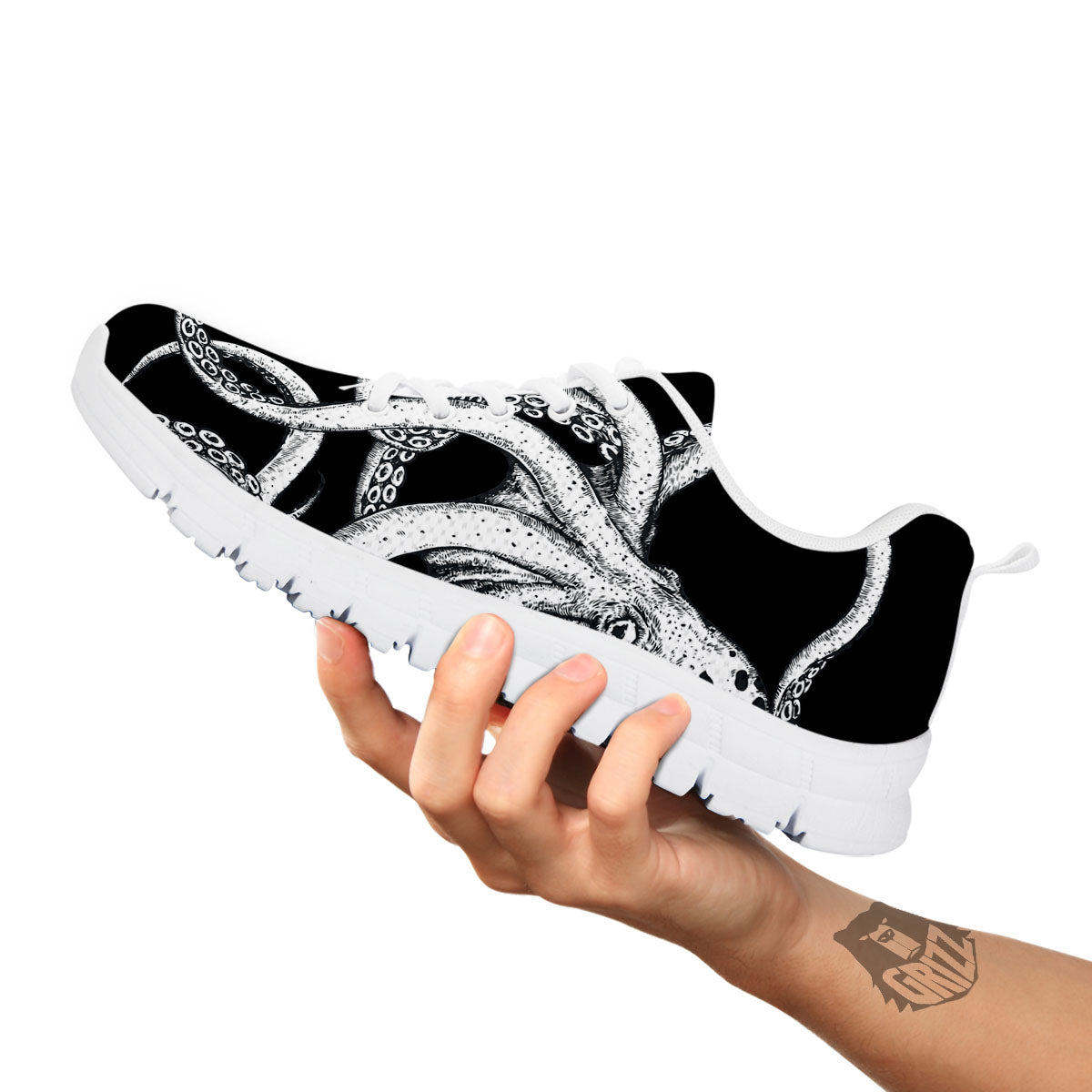 Octopus Tentacles White And Black Print White Sneaker-grizzshop