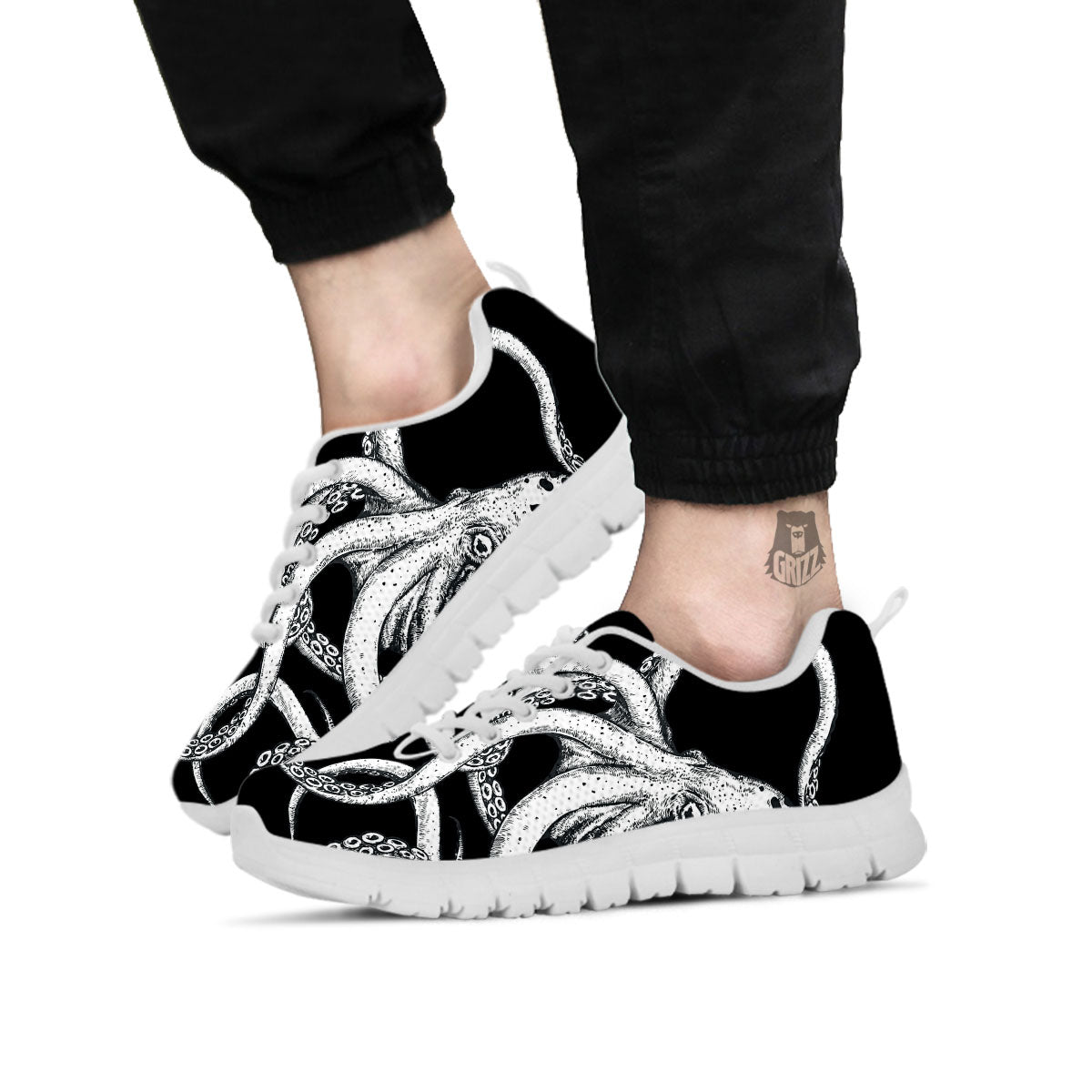 Octopus Tentacles White And Black Print White Sneaker-grizzshop