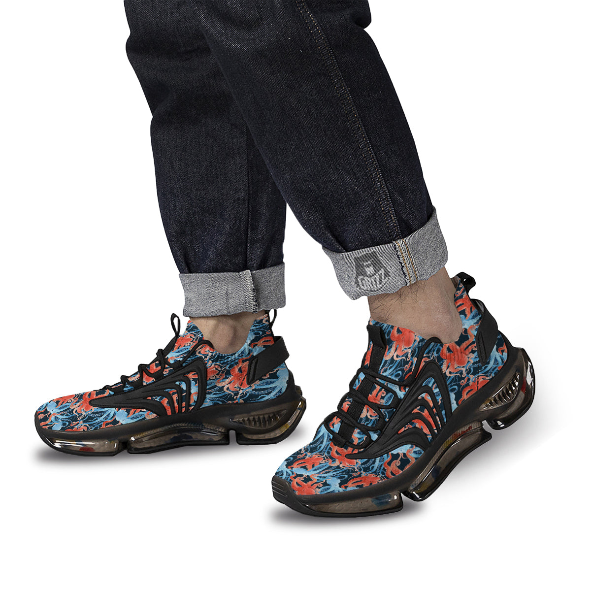 Octopus Watercolor Print Pattern Black Gym Shoes-grizzshop