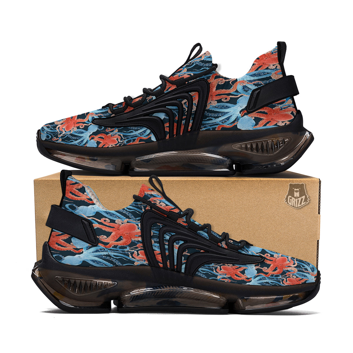 Octopus Watercolor Print Pattern Black Gym Shoes-grizzshop
