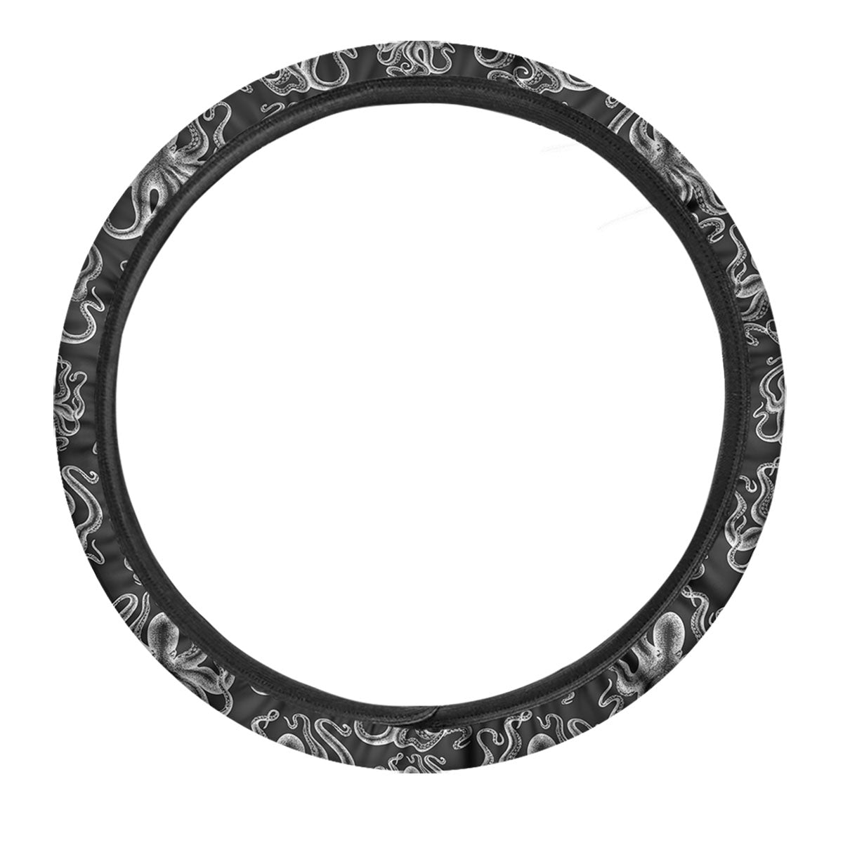 Octopus White And Black Print Pattern Car Steering Wheel Cover-grizzshop