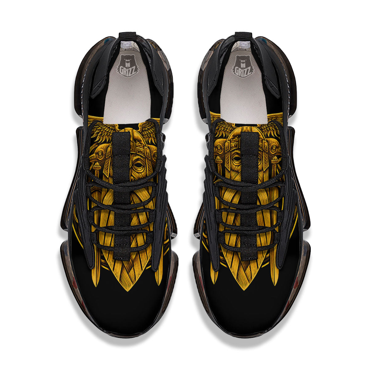 Odin God And Crow Gold Viking Print Black Gym Shoes-grizzshop