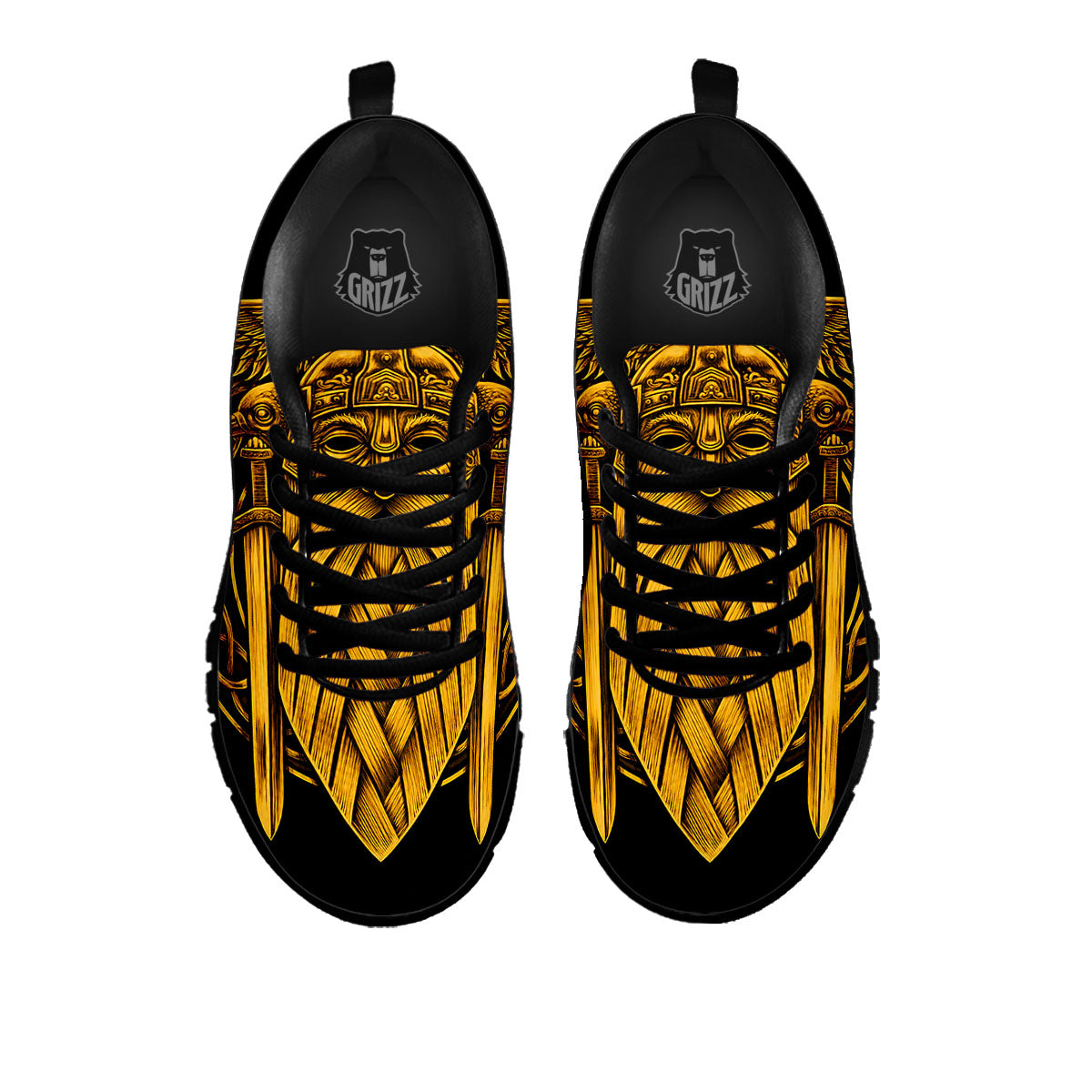 Odin God And Crow Gold Viking Print Black Sneaker-grizzshop
