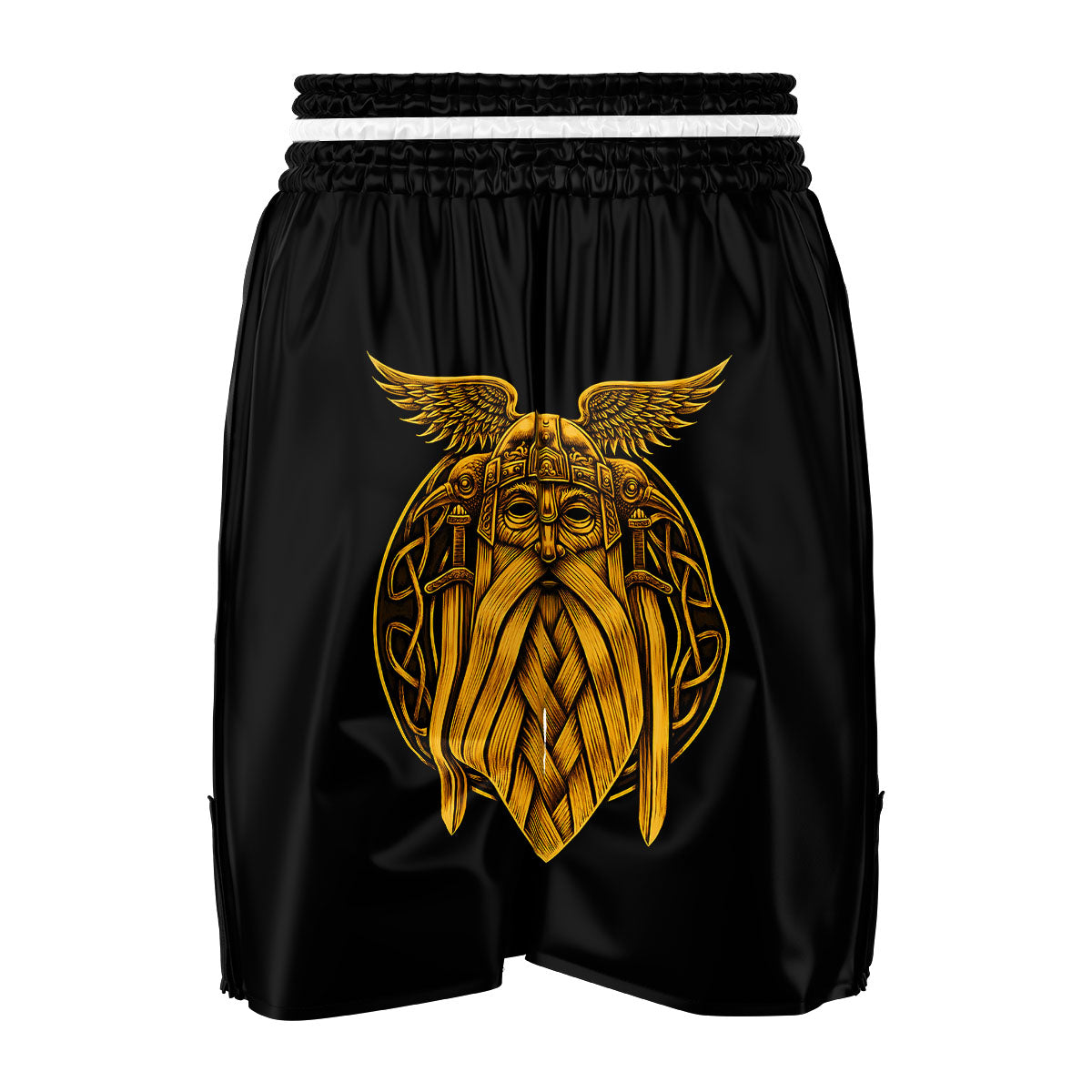 Odin God And Crow Gold Viking Print Boxing Shorts-grizzshop