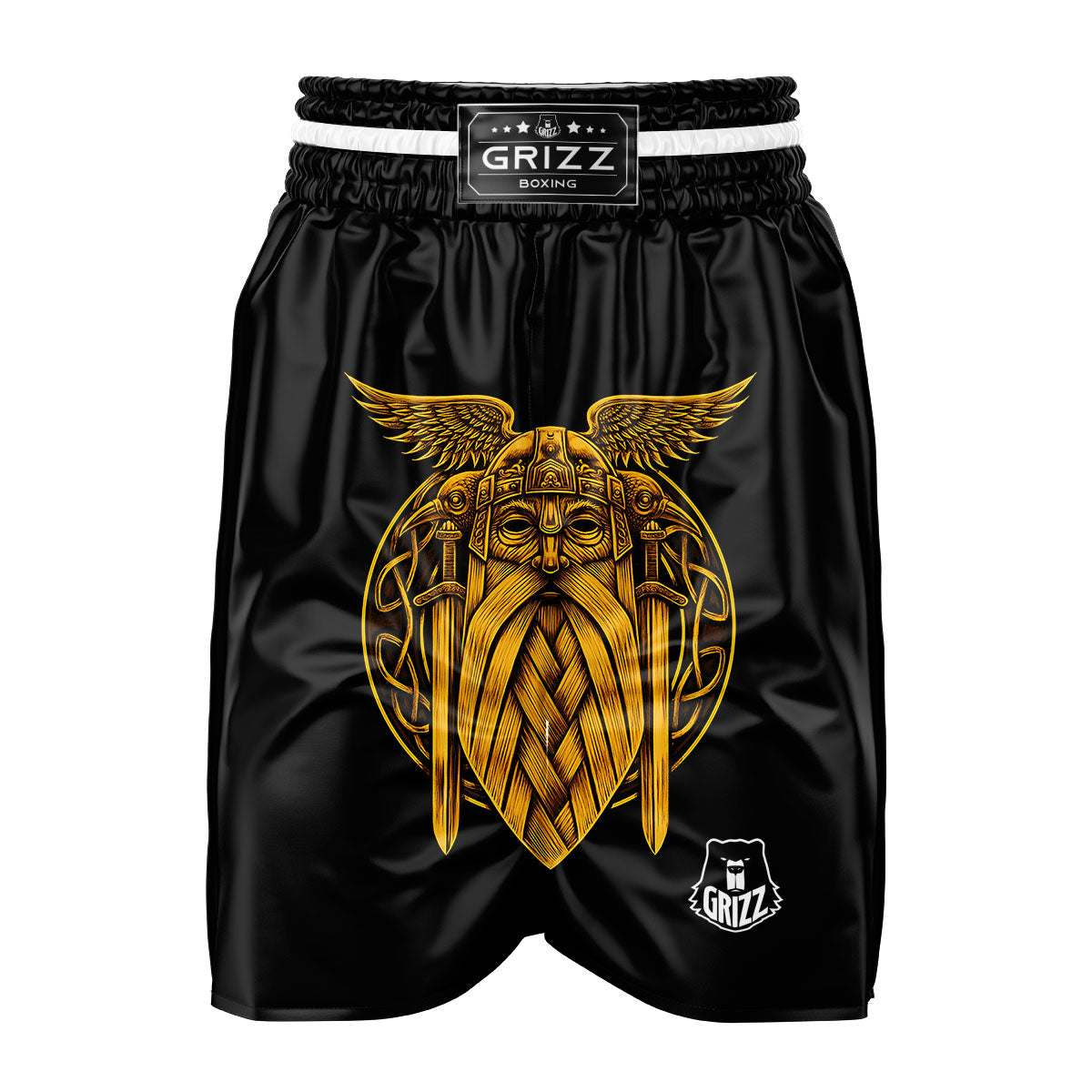 Odin God And Crow Gold Viking Print Boxing Shorts-grizzshop