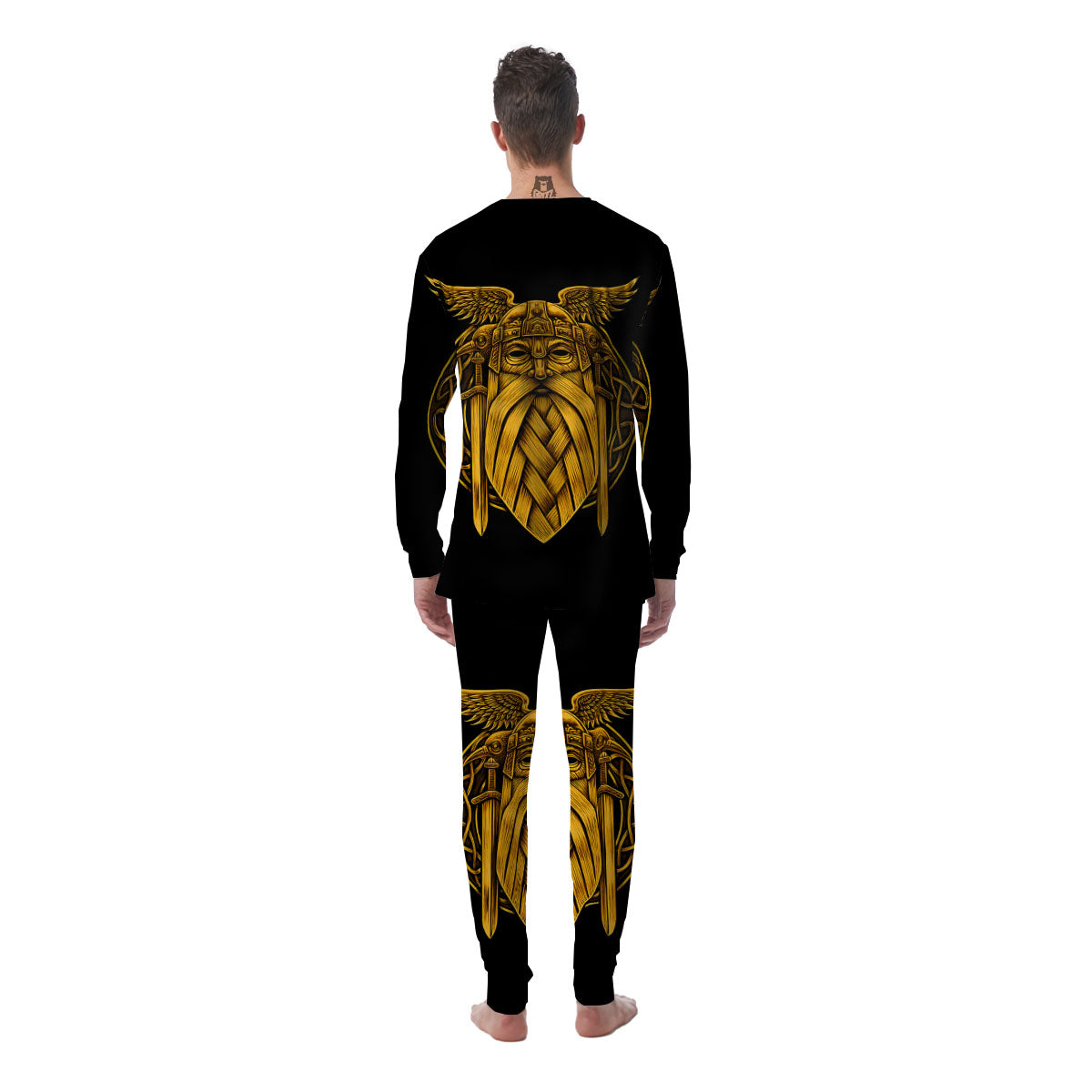 Odin God And Crow Gold Viking Print Men's Pajamas-grizzshop