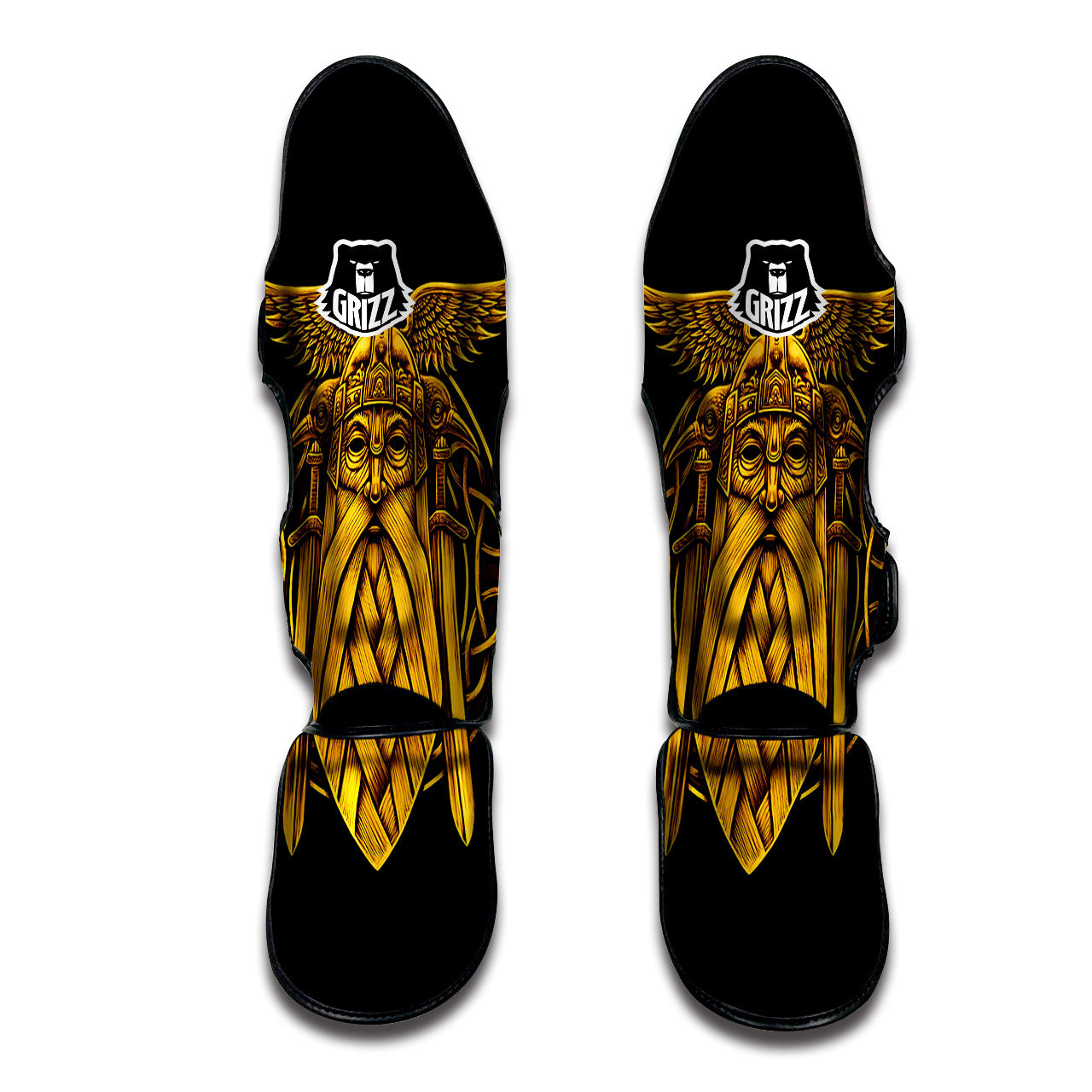 Odin God And Crow Gold Viking Print Muay Thai Shin Guards-grizzshop