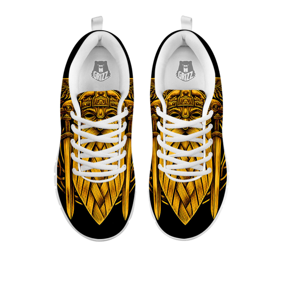 Odin God And Crow Gold Viking Print White Sneaker-grizzshop
