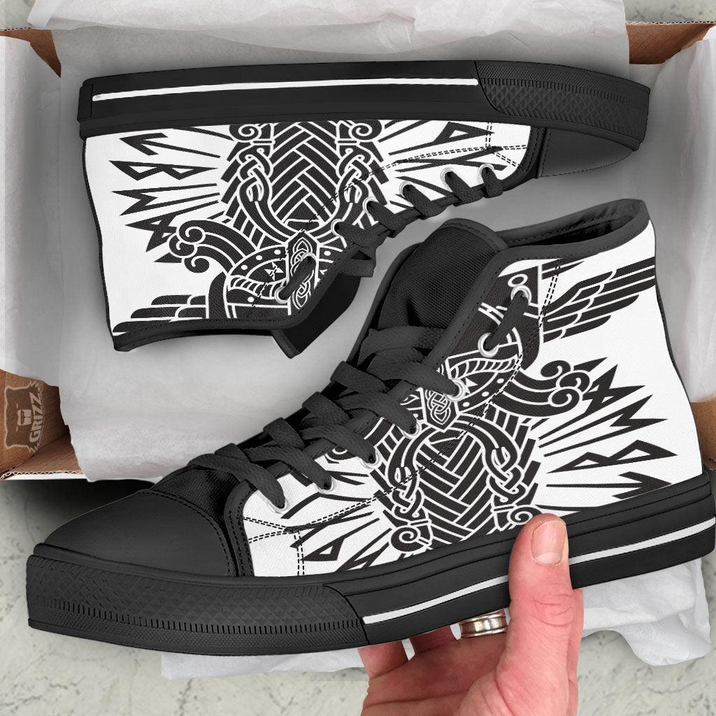 Odin God With Muninn And Huginn Print Black High Top Shoes-grizzshop