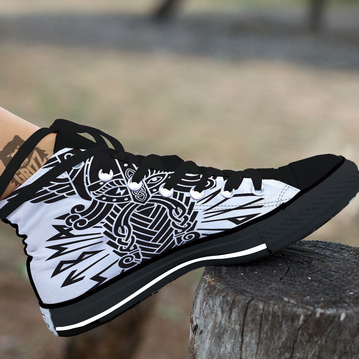 Odin God With Muninn And Huginn Print Black High Top Shoes-grizzshop