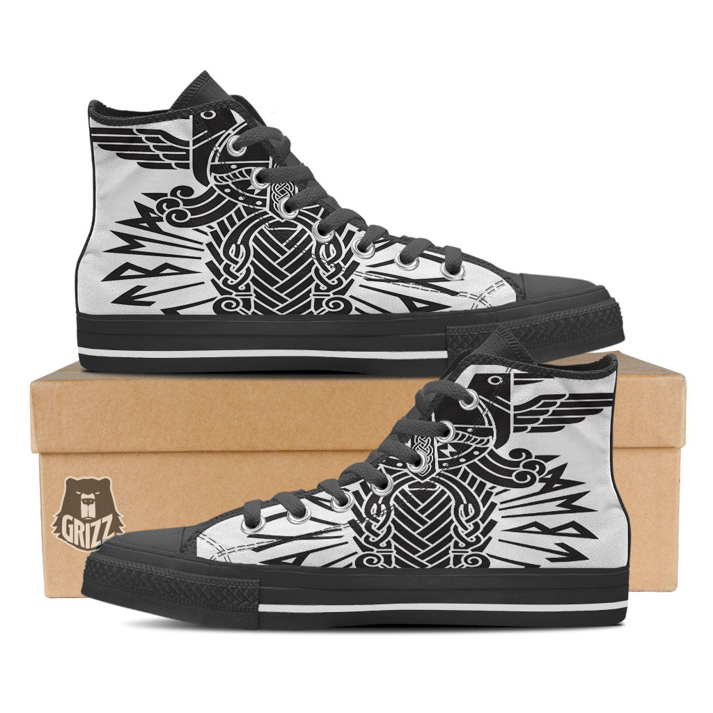 Odin God With Muninn And Huginn Print Black High Top Shoes-grizzshop