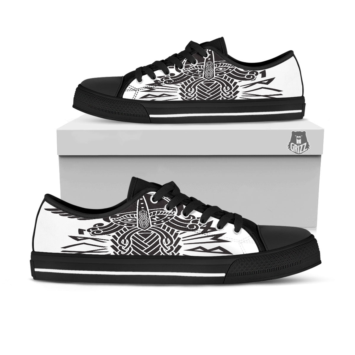 Odin God With Muninn And Huginn Print Black Low Top Shoes-grizzshop