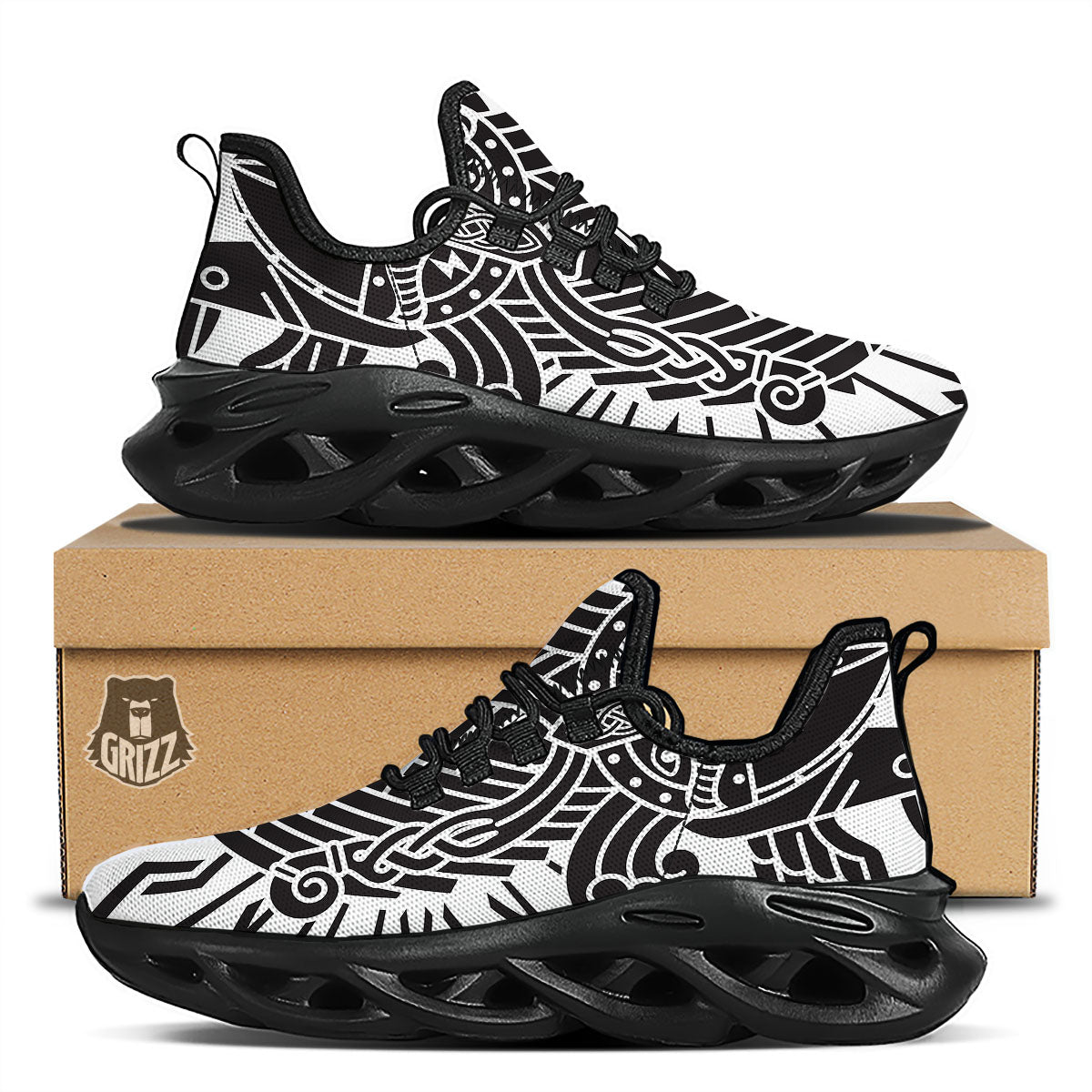 Odin God With Muninn And Huginn Print Black Running Shoes-grizzshop