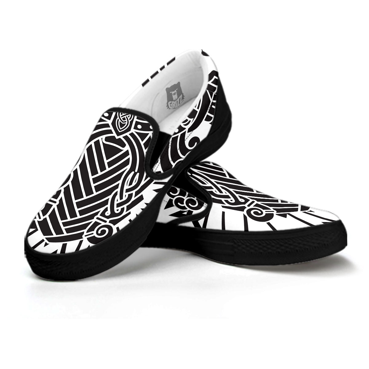 Odin God With Muninn And Huginn Print Black Slip On Shoes-grizzshop