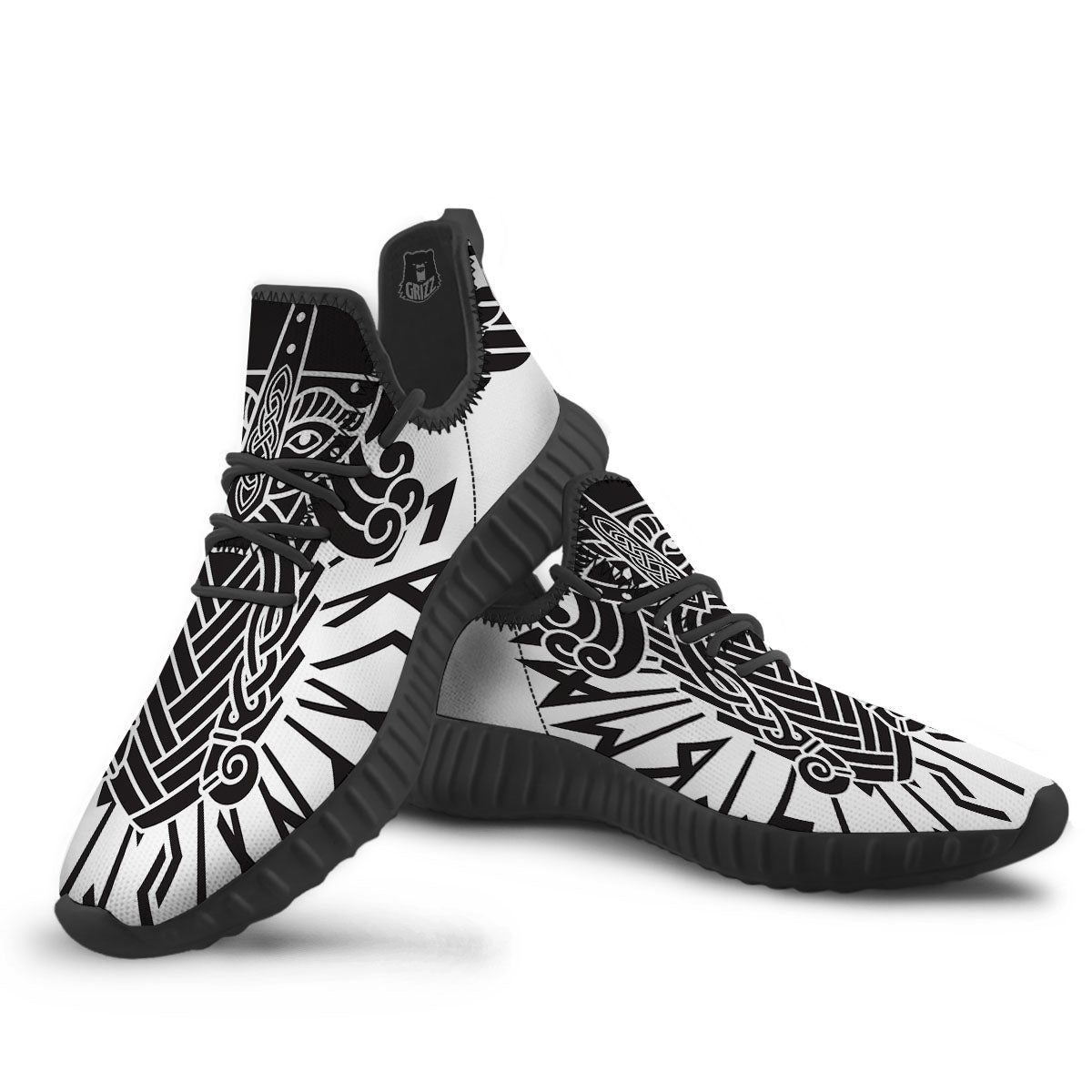 Odin God With Muninn And Huginn Print Black Walking Shoes-grizzshop