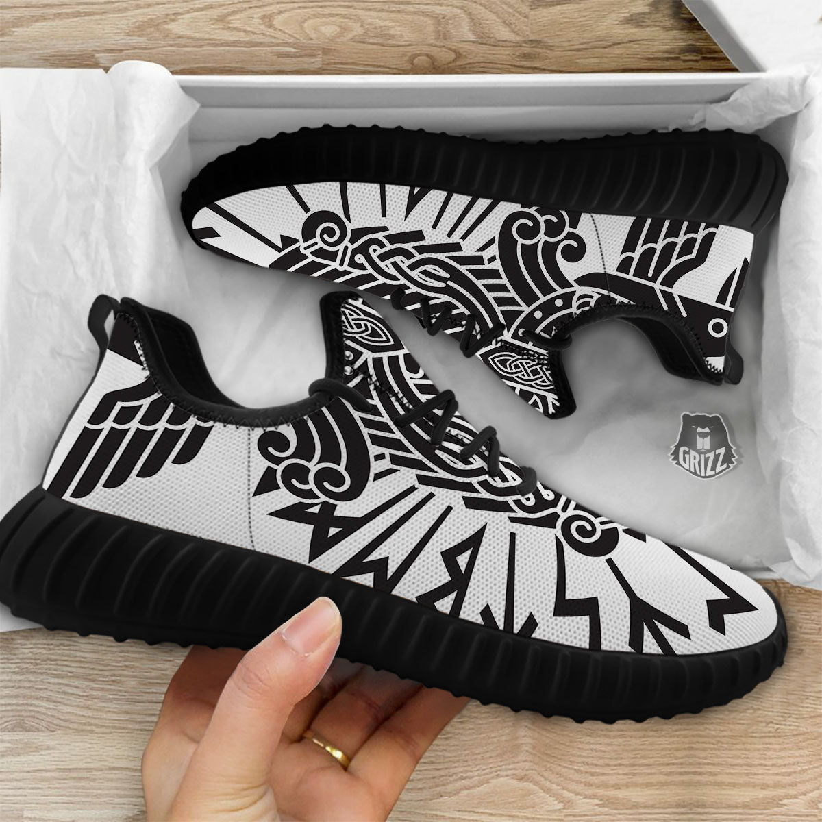 Odin God With Muninn And Huginn Print Black Walking Shoes-grizzshop