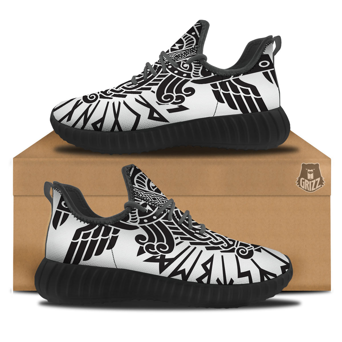 Odin God With Muninn And Huginn Print Black Walking Shoes-grizzshop