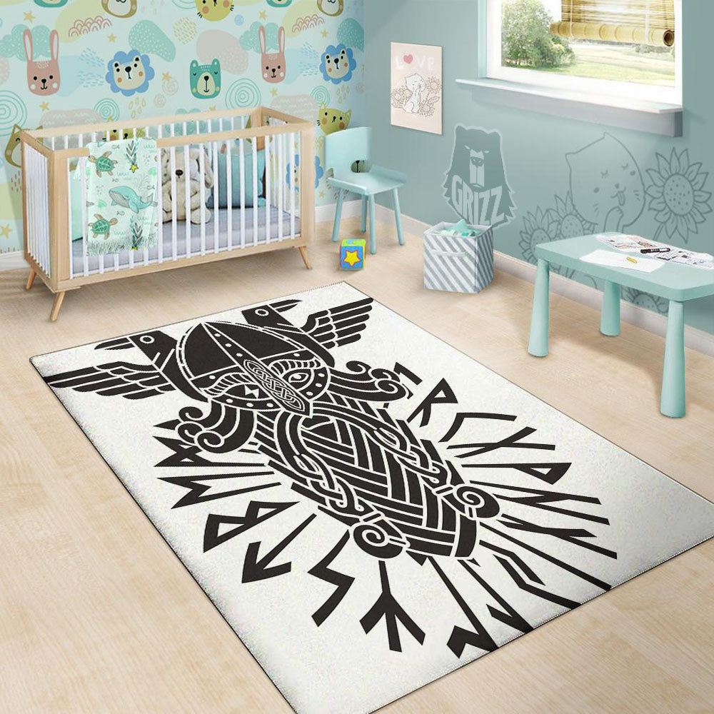 Odin God With Muninn And Huginn Print Floor Mat-grizzshop