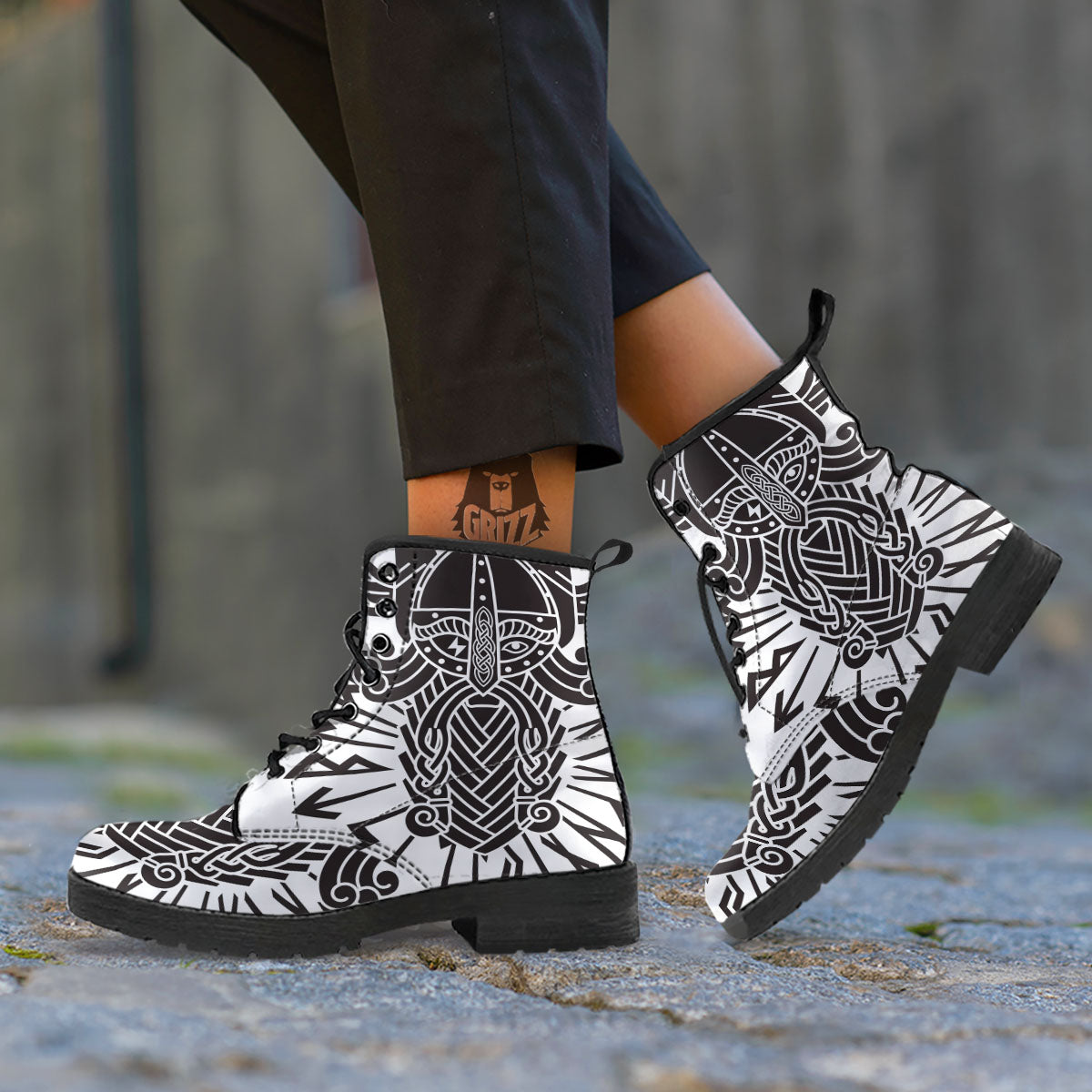 Odin God With Muninn And Huginn Print Leather Boots-grizzshop